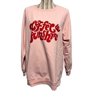 ‘Coffee & sunshine’ pink sweater sweatshirt medium soft & comfy stretch